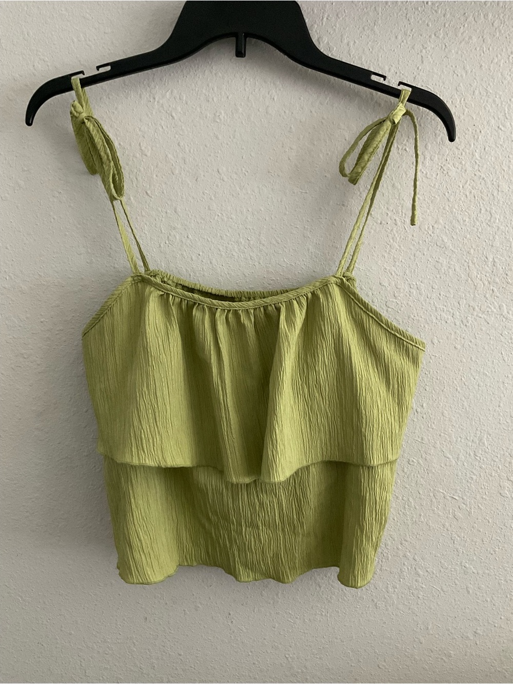 2 pc Set SHEIN Lime Tie-Shoulder Ruffle Camisole & Shorts